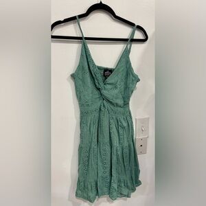 Angie Mint Green Eyelet Tie-Front Midi Dress